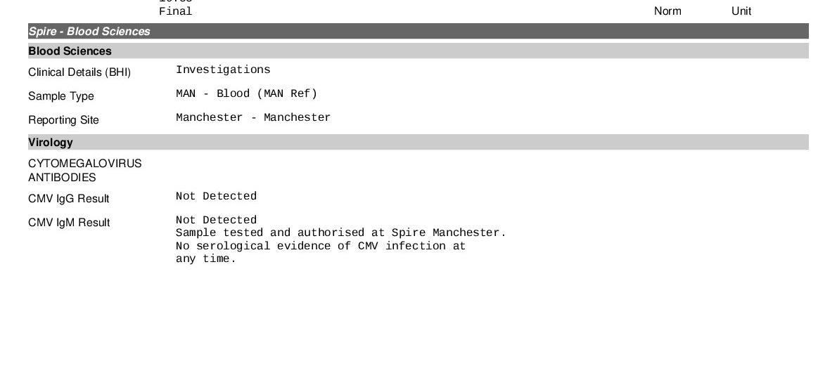 CMV Cytomegalovirus gG Private Result