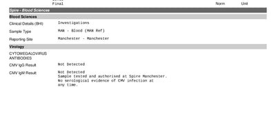CMV Cytomegalovirus gG Private Result