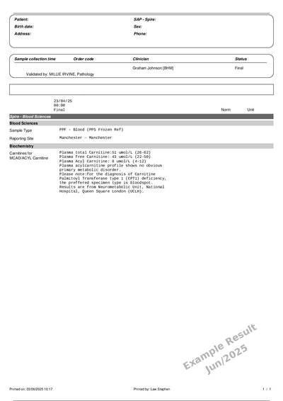Carnitine (Plasma Free)