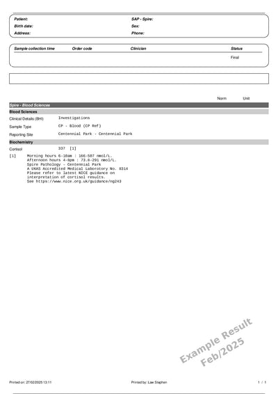 Cortisol Example Result