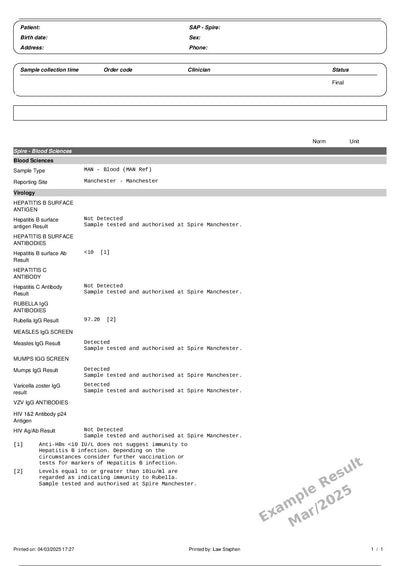IgG Immunity Blood Test Profile 6